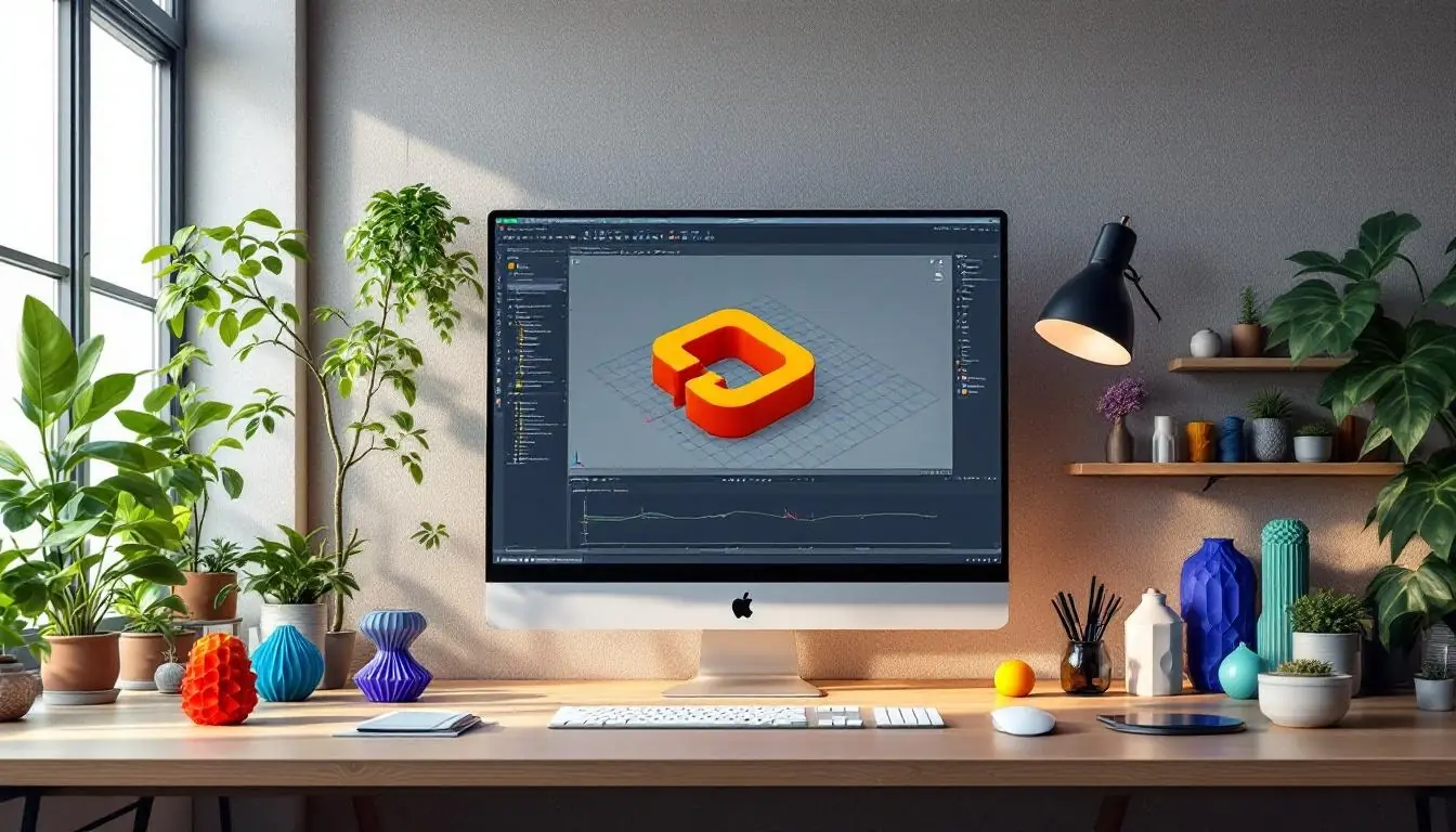 Modernes Büro mit CAD-Software und 3D-Drucken