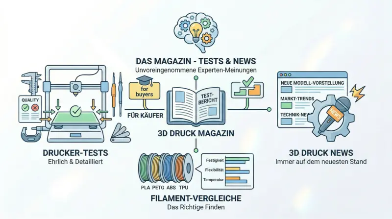 3D printing magazine: printer tests, filament comparisons and current news