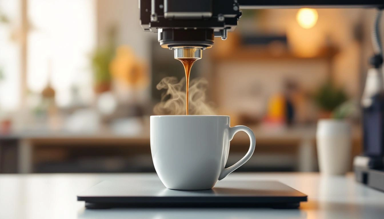 3D-Drucker druckt Kaffee in eine Tasse